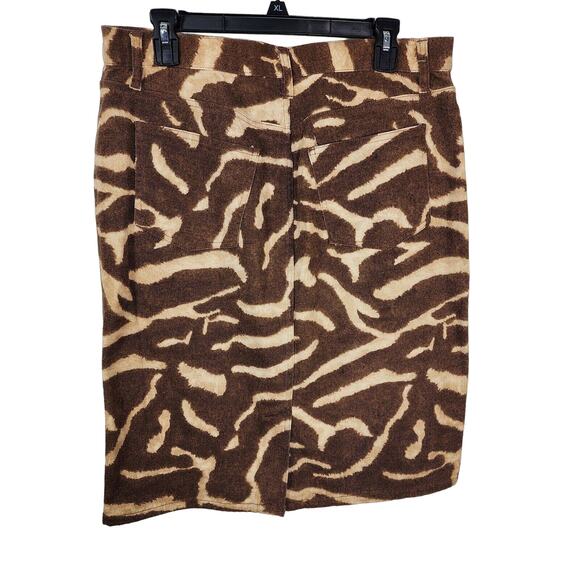 Ralph Lauren Jean Pencil Skirt Size 10 Animal Print Brown Cream Denim Pockets - Picture 2 of 8